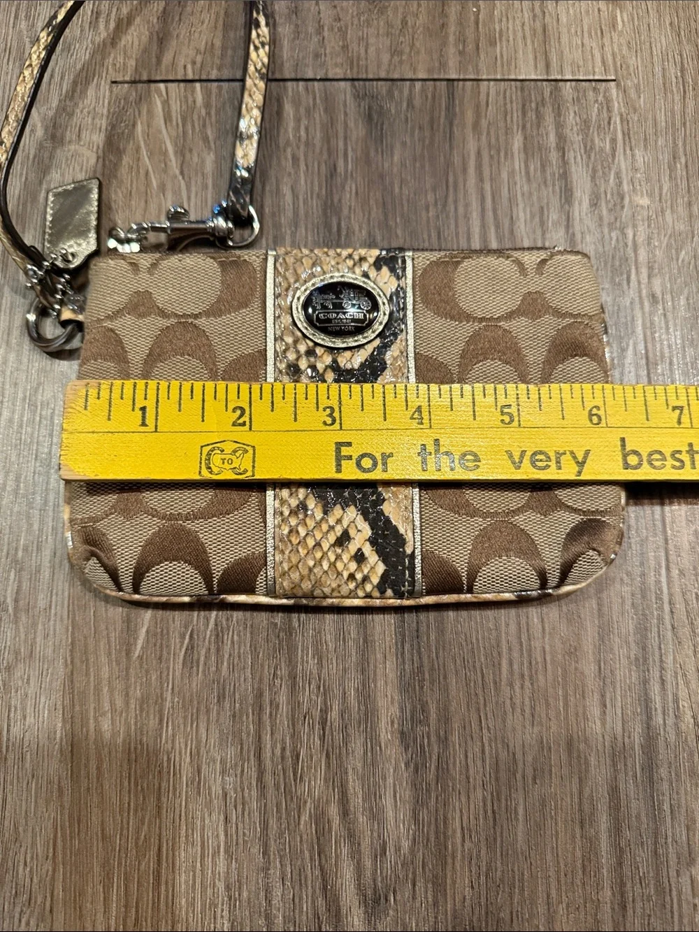 Coach Python Signature Canvas Snakeskin Brown Mini Wristlet- Zip